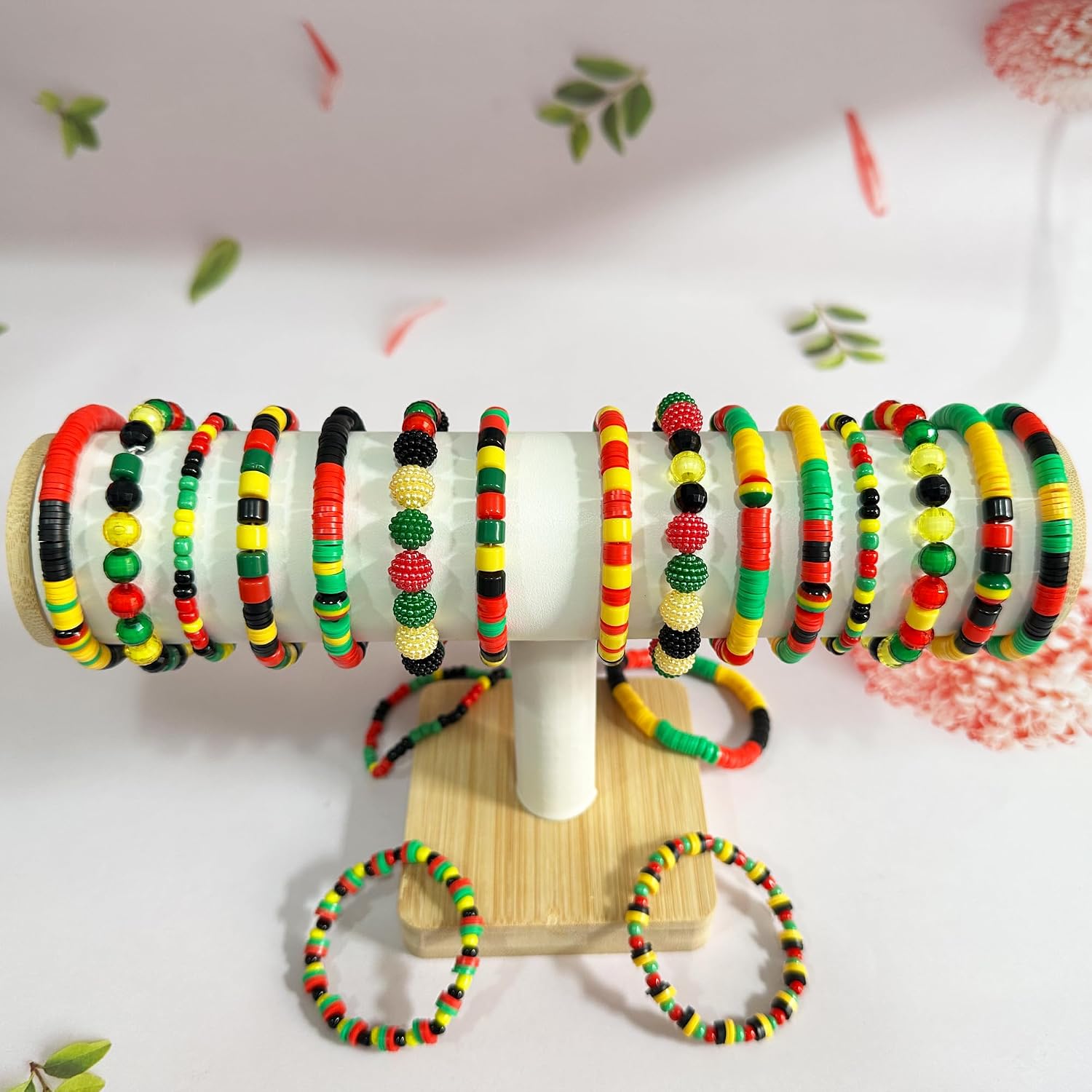 Juneteenth Clay Beads Bracelets and Jewelry Making Kit, Pan-African Freedom Day Beads Art DIY Craft Kit, Jamaica Bohemian Chic Holiday Party Supplies Decors Gift Bag Stuff, 1 Box