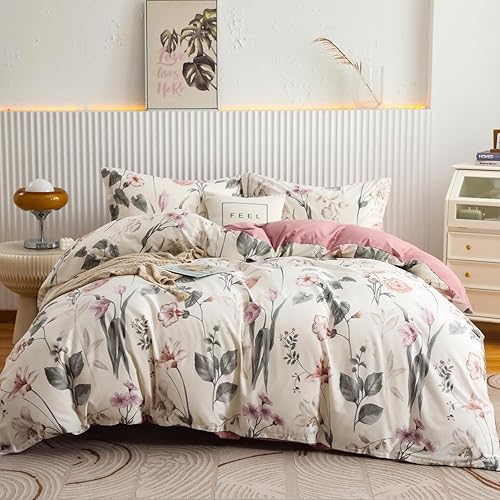 Miniatura 9 de OAITE Funda de edredón individual 68 x 90 pulgadas juego de ropa de cama de algodón de 600 hilos de 3 piezas color claro patrón estético moderno