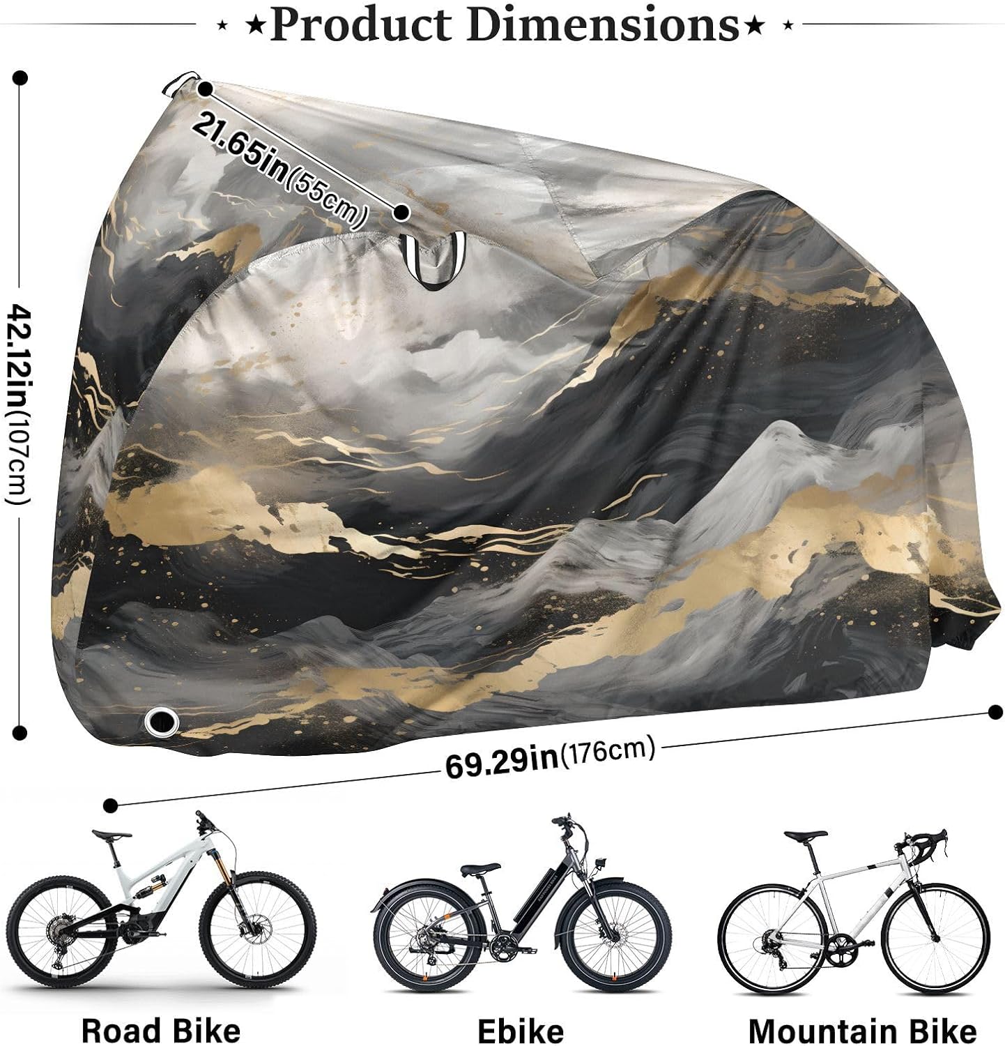 ALAZA Black & Gold Marble Mountain Bike Cover Waterproof Outdoor Ebike Bicycle Covers Tarp Protection for 1/2 Bikes, Sun UV Dust Wind Proof