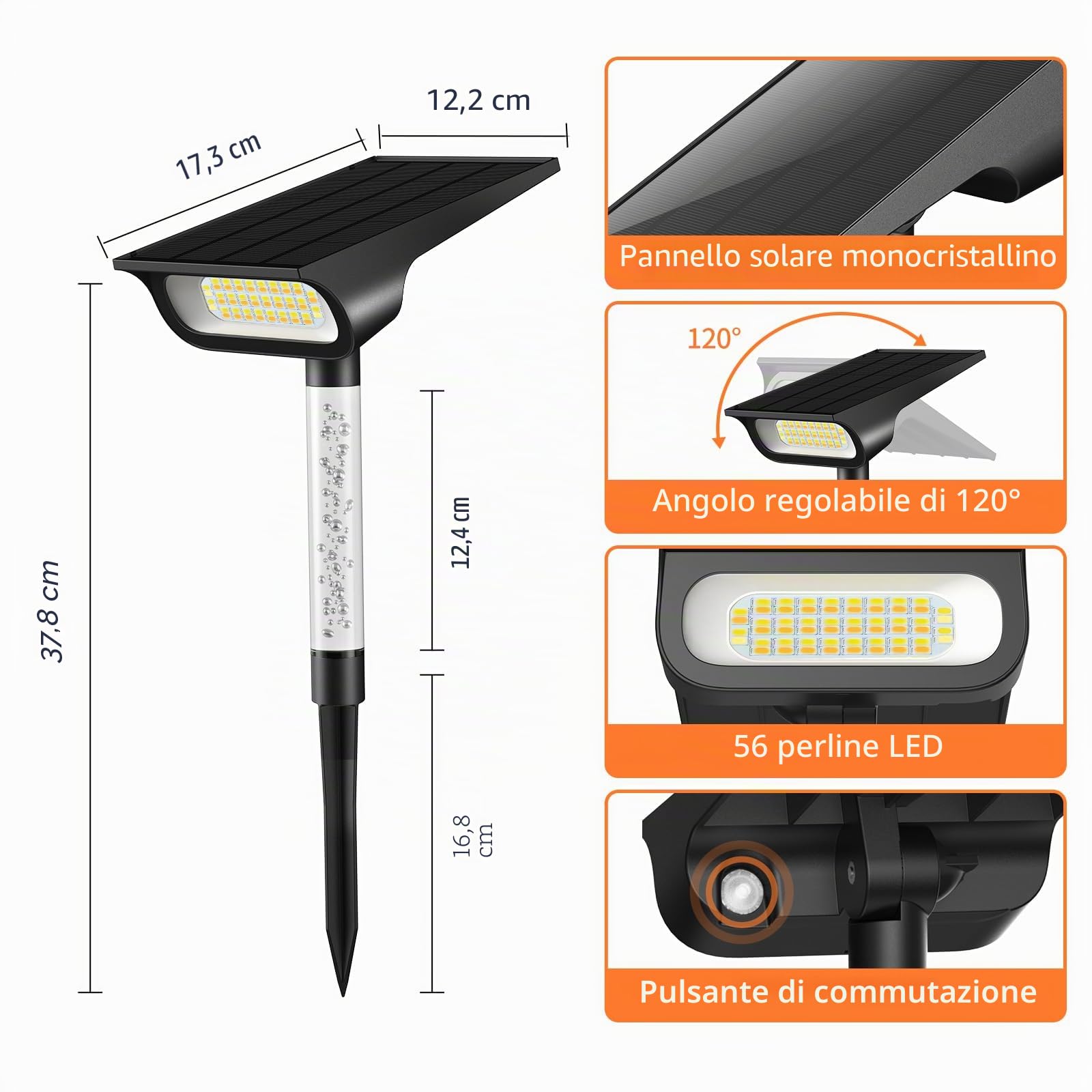 INTELAMP Faretti Energia Solare da Esterno 2 Pezzi, IP65 Impermeabile Lampioncini Solari da Giardino per Cortile, Vialetto, Alberi (Palo rgb)