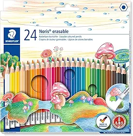 STAEDTLER Lápis de Cor Apagável Noris 144 50NC24 – Estojo com 24 Cores, Com Borracha na Ponta, Mina Apagável e Resistente, Ideal para Colorir com Liberdade
