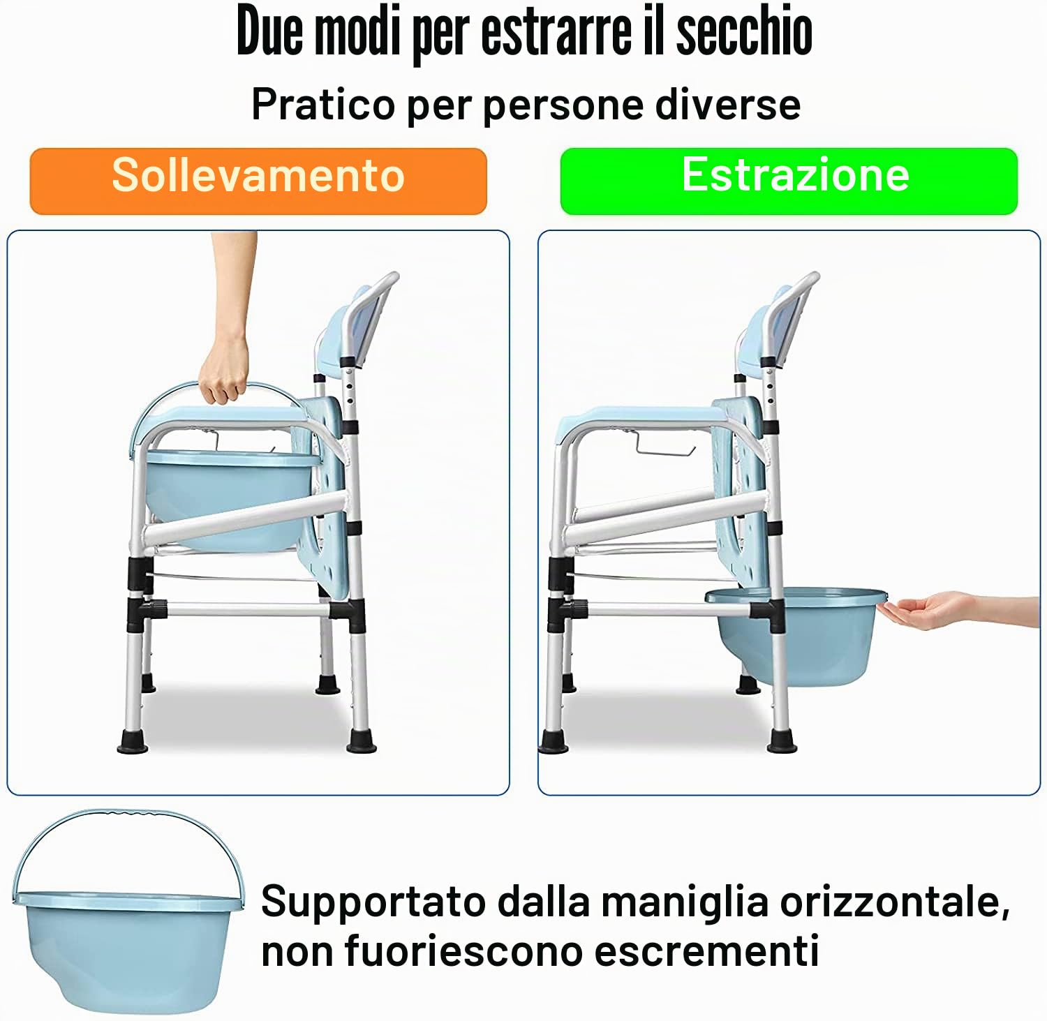 Froadp Sedia Comoda wc per anziani, Pieghevole Sgabello Doccia, Regolabile in altezza con braccioli, schienale e secchio per WC