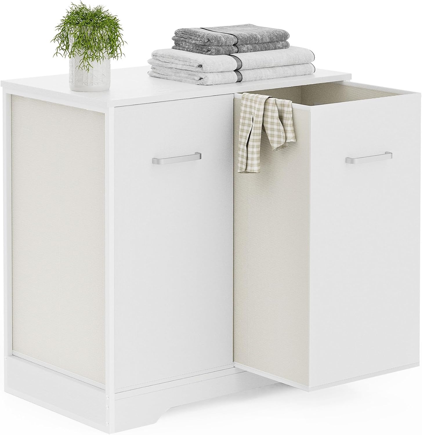 Double Pull-Out Laundry Hamper Cabinet; 90L Laundry Basket for Bathroom,Laundry Room; Laundry Sorter with 2 Pull-Out and Removable Bags