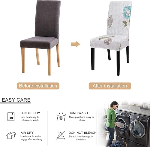 Miniatura 4 de SearchI Juego de 6 fundas estampadas para sillas de comedor, fundas elásticas para sillas de cocina, lavables, fundas protectoras extraíbles para