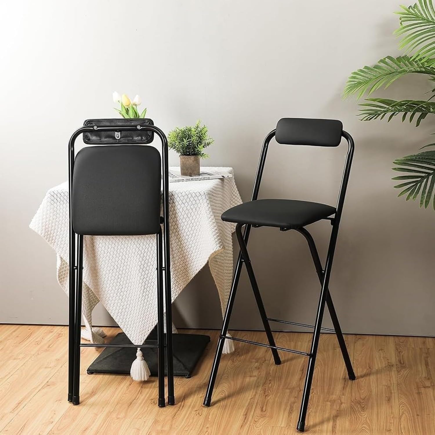 Taburete De Bar Plegable con Respaldo, Silla De Cocina Tapizada con Altura De Barra, Trona Portátil para Adultos, Taburete Alto para Desayuno Interior Y Balcón 65CM