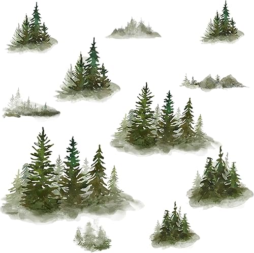 Miniatura 1 de Calcomanías de pared de acuarela para despegar y pegar, calcomanías de pared de árbol grande, imágenes prediseñadas de Navidad, calcomanías de pared