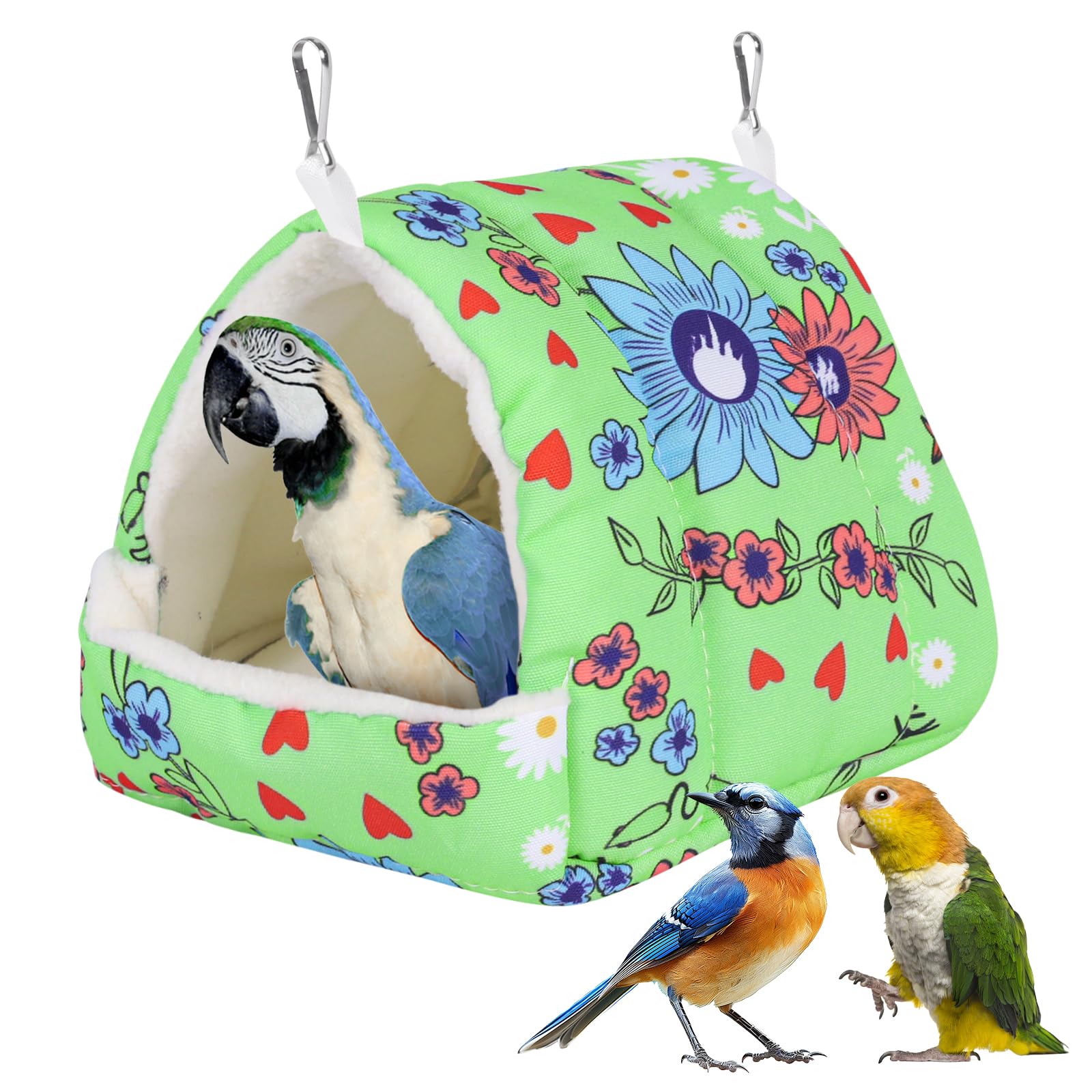 Bird Bed for Cage Warm Winter Nest Hammock with Hanging Hook Cage Accessories for Small Birds Parakeets Cockatiels Love Birds Cockatiels Conures Hamster (Green, M)
