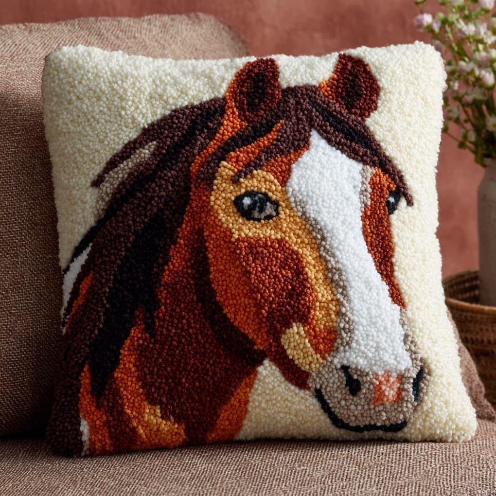 WallustrioaW Latch Hook Kits Pillow,Animals and Horses
