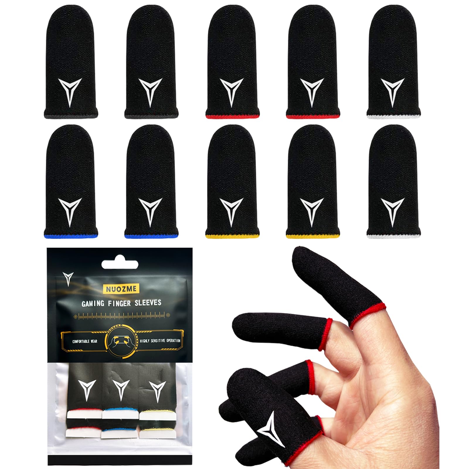 【2025ニューモデル・全指対応・ロング版の指サック】多色版 指サックゲーム用 締め付け感改善 柔らかい手触り スマホ ゲーム用指サック ゆびさっく 手汗対策 操作性アップ 滑り止め 超高感度 縫い目ゼロ 各種スマホゲームに対応（10個入り）
