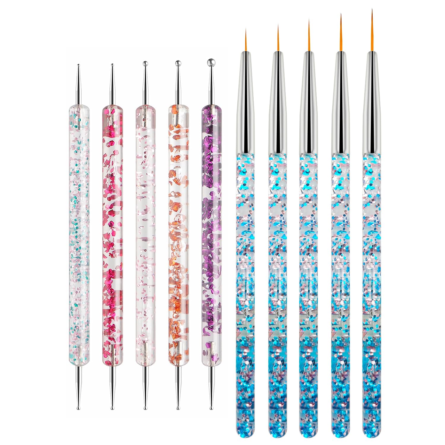 Nail Art Tool Set - 5 Dotting Tools 5 Nail Liner Brushes for Salon Professionals Beginners