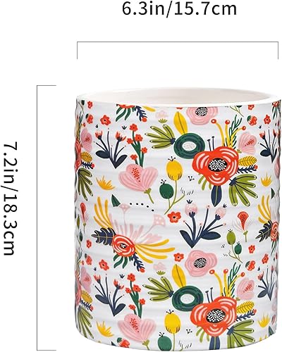 Miniatura 3 de Soporte para utensilios de cocina, 7.2 pulgadas, extra grande, estable, con patrón floral de jardín, organizador de utensilios de flores para