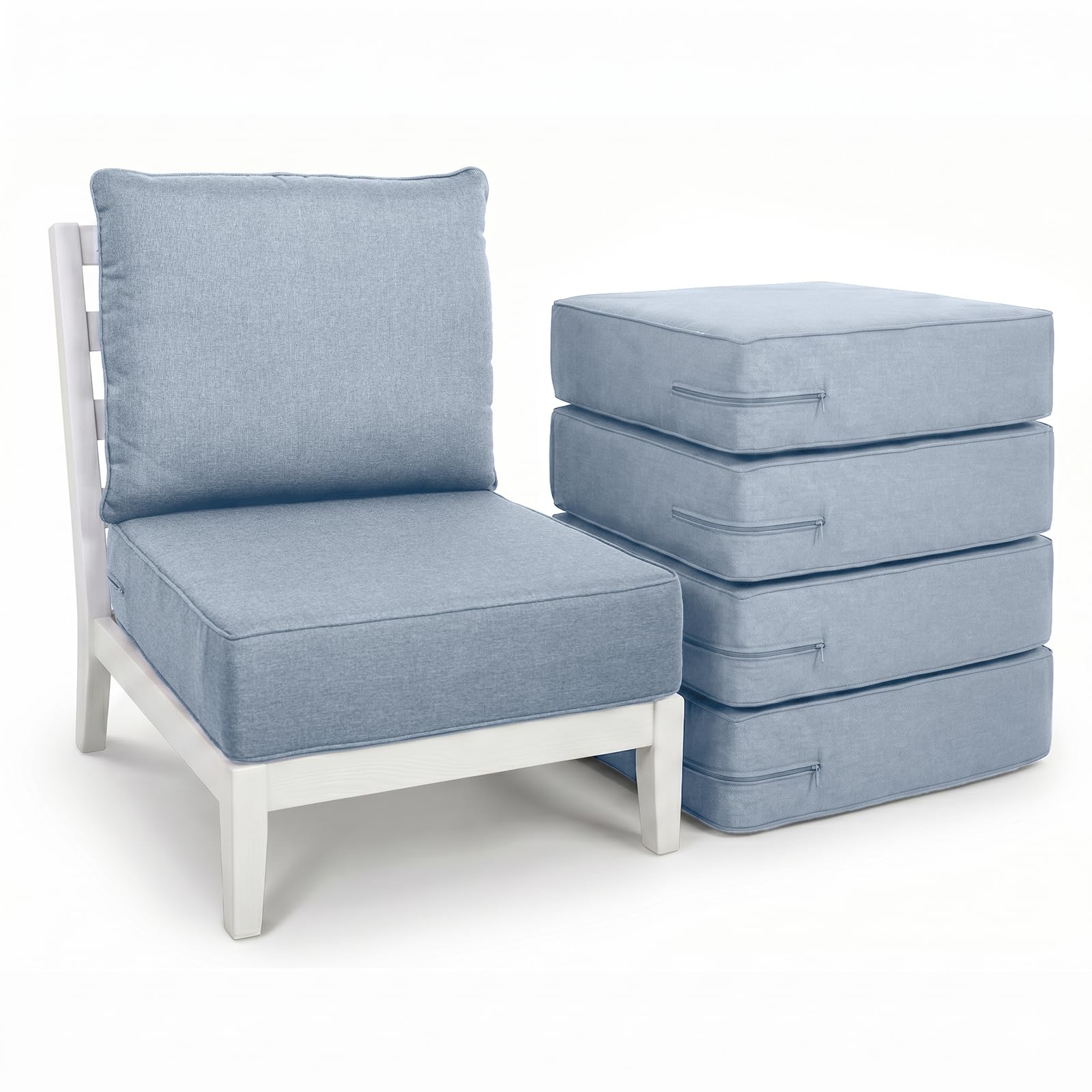 Luxury 6" Thick Outdoor Cushion Set 5 - 24x24 Patio Furniture Cushions with 28D High-Density Foam, Water-Resistant &amp; Fade-Resistant Fabric, Removable Covers for Patio Furniture Sofa Couch -Baby Blue