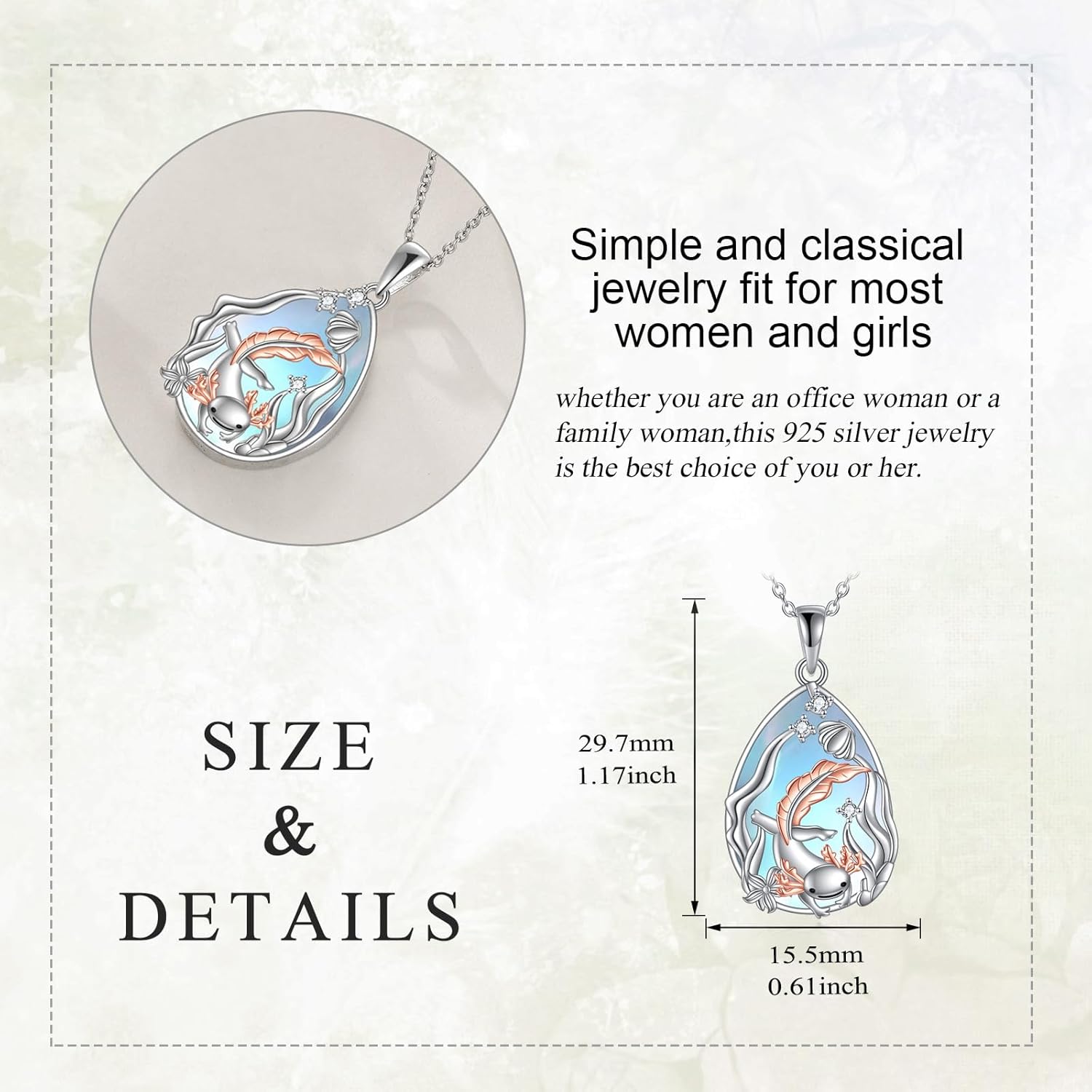 KQF Dragonfly/Butterlfy/Cat/Jellyfish/Bunny/Axolotl/Bee/Mermaid/Hummingbird/Elephant Necklace for Women Sterling Silver Moonstone Pendant Necklace Dragonfly Jewelry Gifts for Women - Image 5