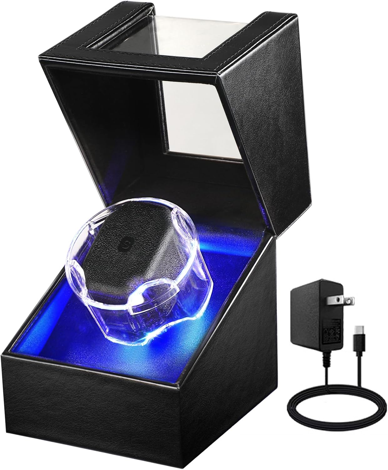 J&T Technology Watch Winder for Automatic Watches,Single Automatic Watch Winder with Quiet Japanese Motor,Watch Rotator with LED Display,4 Rotating Modes,Powered by USB-C Power Adapter or Batteries