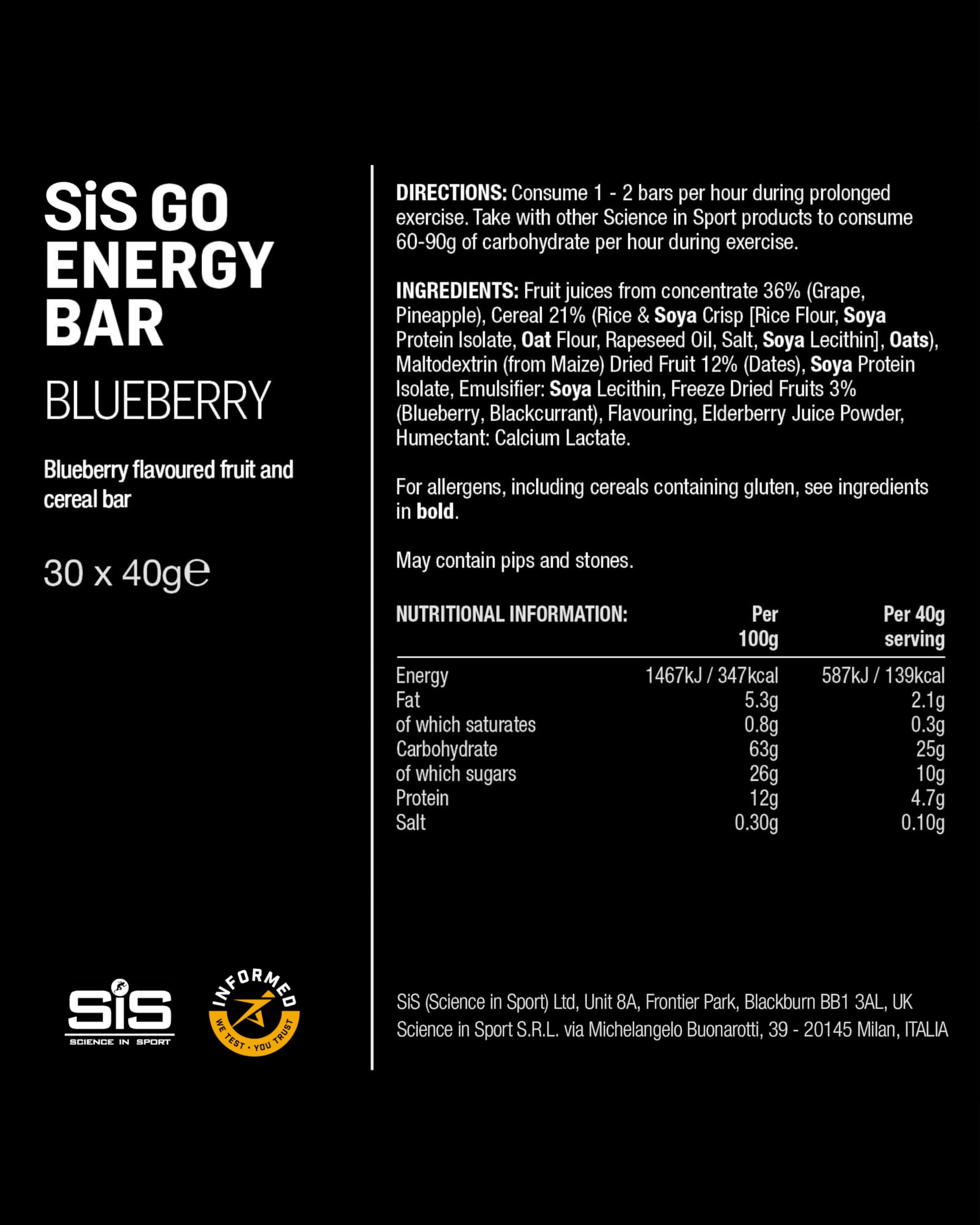 Science in Sport GO Barretta energetica Mini 40g confezione da 30pz. Gustosa barretta con 25g di carboidrati, Ricarica il tuo power training