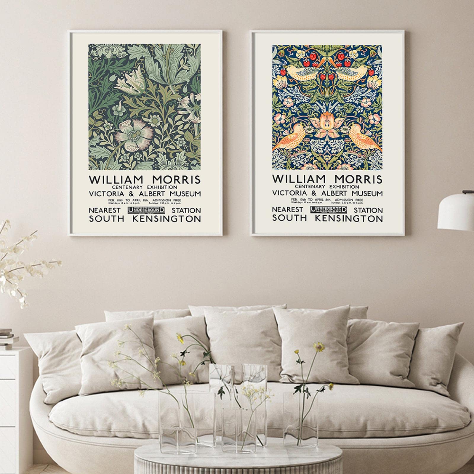 Dittelle William Morris Stampa su Tela The Victoria and Albert Museum Exhibition Poster London Underground Art Painting Decorazione da Parete 60x90cm-3Pieces Frameless