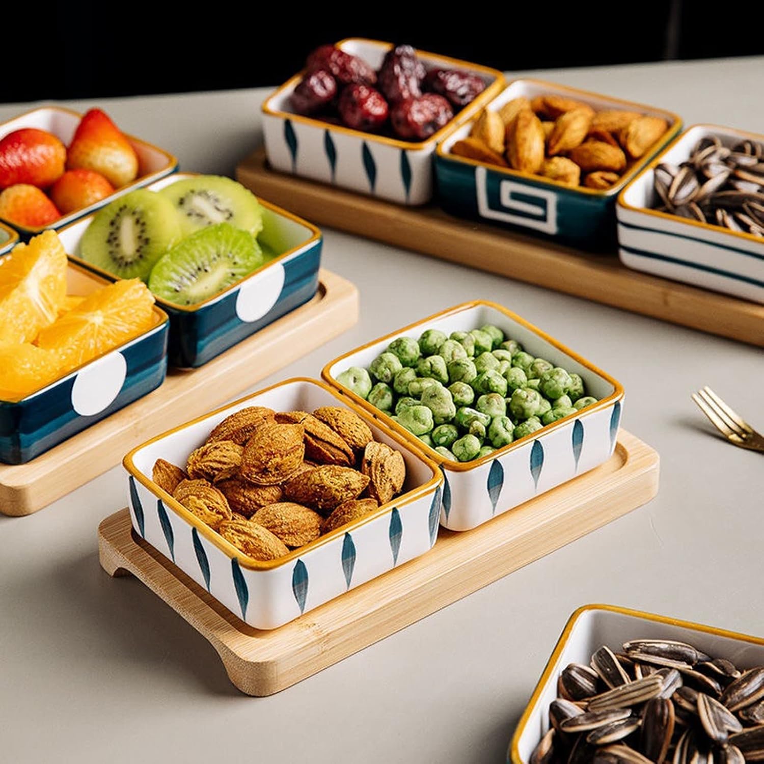Dip Sauce Dishes Multipurpose Dipping Bowl Household Candy Plate Exquisite Dry Fruit Snack Plate Creative Divided Trinket Dish Square Specialty Plates Sauce Dish (Color : D)