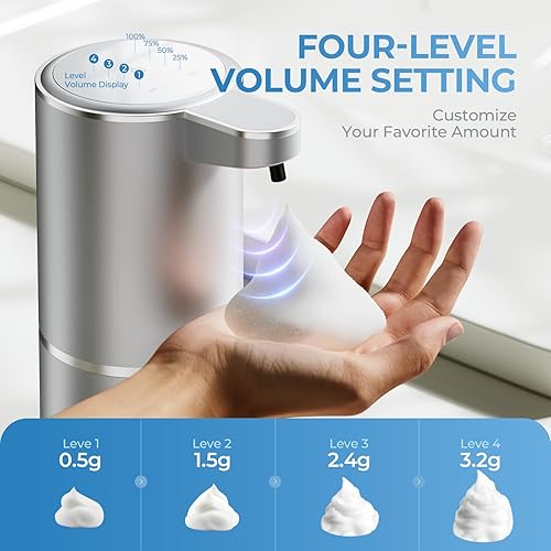 Miniatura 5 de P11 Dispensador automático de jabón de manos espumoso gris espacial premium, sin contacto, dispensador de jabón de espuma de manos recargable para