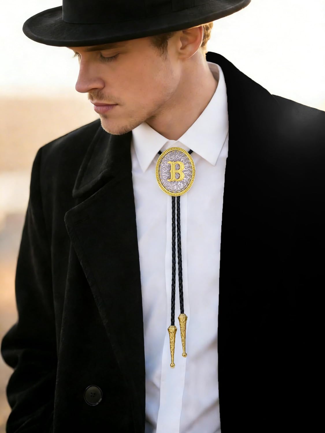GelConnie Western Ties for Men Gold Bolo Tie Initial Letter A to Z Native American Bola Ties Cowboy Accessories for Men Women - Image 2