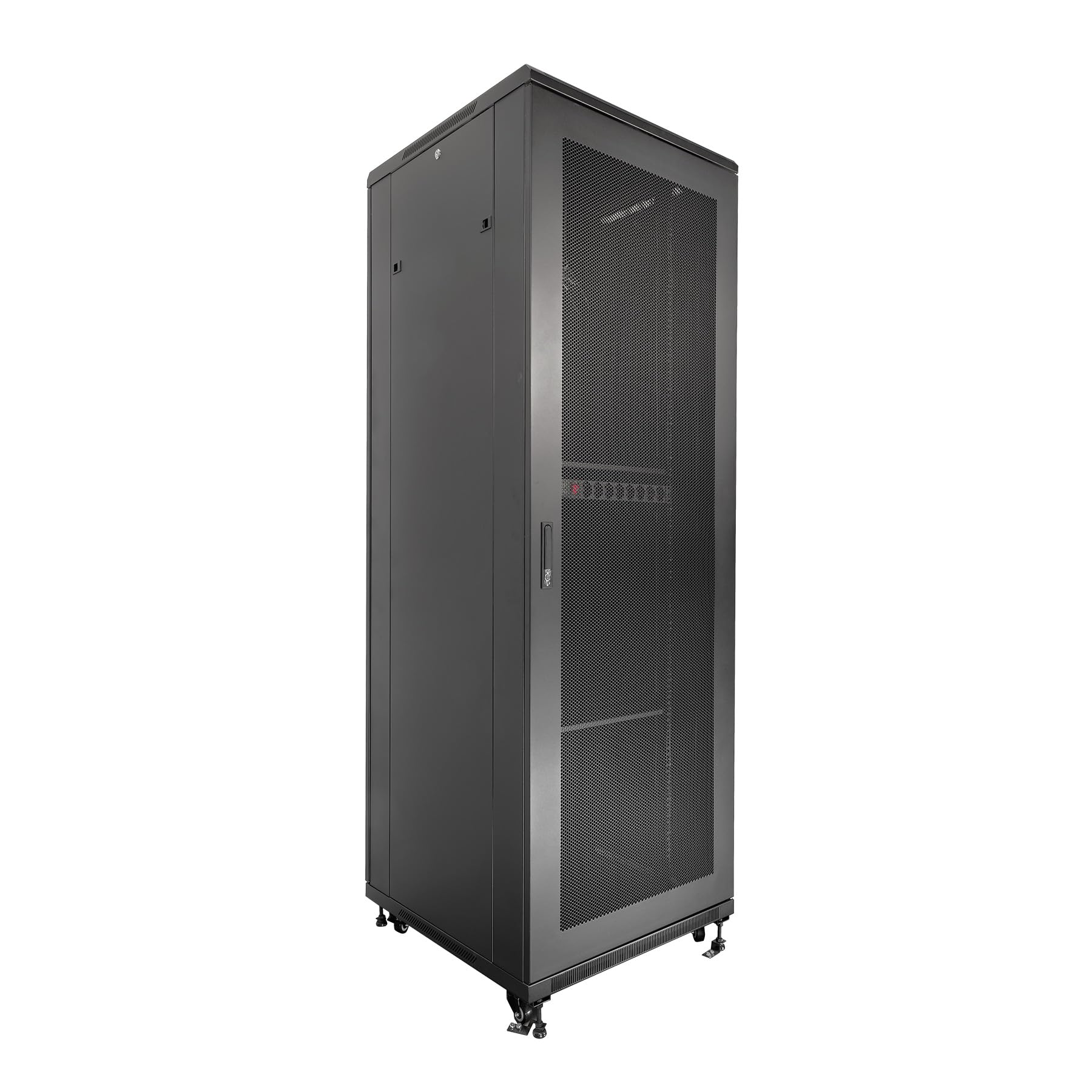Aiten Data Armario Rack Suelo 19" 47U 600 x 600 x 2285 mm Montado con Accesorios: 2 Bandejas Fijas, 4 Ventiladores 120 mm, 1 PDU con 8 Puertos de 1U, Patas, Ruedas y Llaves