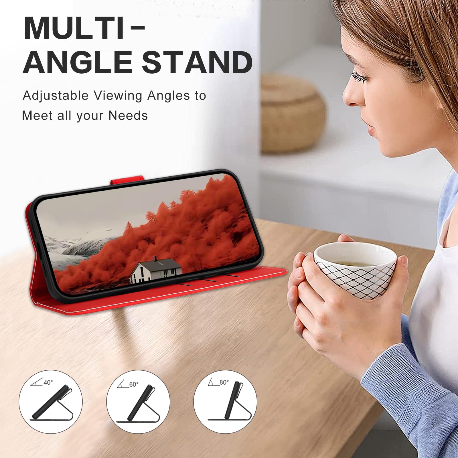 Cover per iPhone XR, Custodia a Libro in PU Pelle [Slot Carte] Premium Flip Caso Portafoglio, Antiurto Wallet Case Cover per iPhone XR (Rosso)