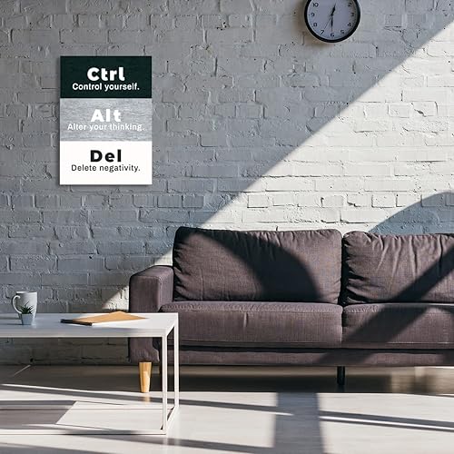 Miniatura 5 de JANLAN Ctrl Alt Del - Arte de pared, controlado alterar tu pensamiento y eliminar negatividad, decoración de pared para oficina, trabajo, decoración