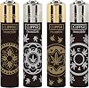 4 x Black Fortuna Clipper Lighters Gas Flint Refillable Standard Size Very Rare Design