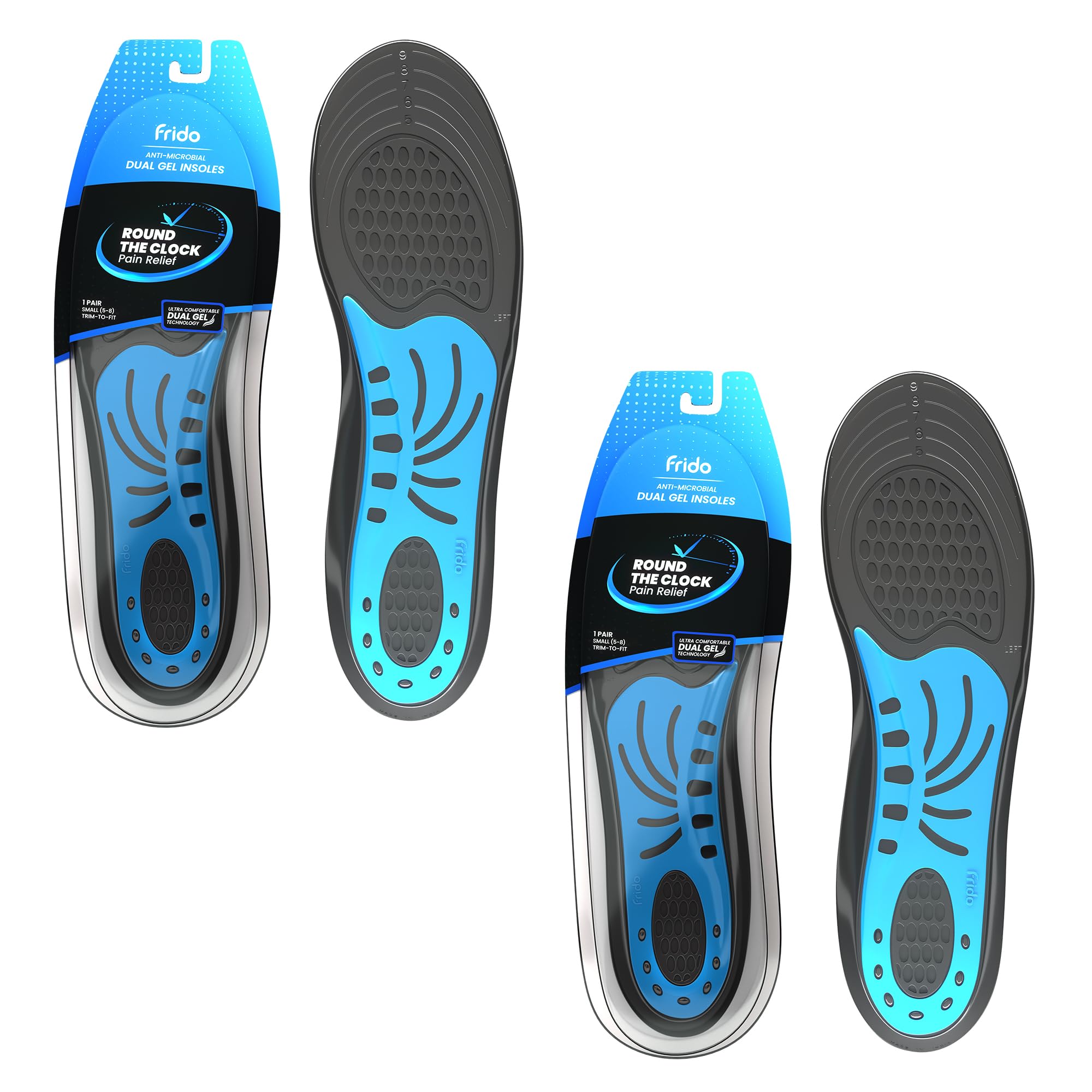 Frido Dual Gel Heavy Duty Trimmable Insoles | For Loose Shoes or Replacing Existing Insoles | Thick Shoe Inserts | Extra Comfort and Support | Proudly Made in India | (Size 5-8 UK) - Pack of 2 Pairs