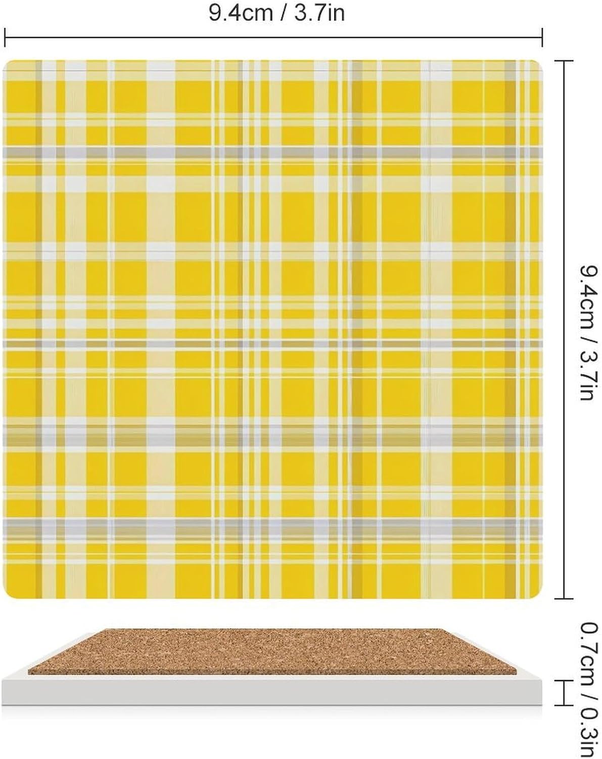 Yellow White Plaid Coaster for Drinks Square Ceramic Table Coasters Stone Mat Crafts 4PCS Home Kitchen Decor