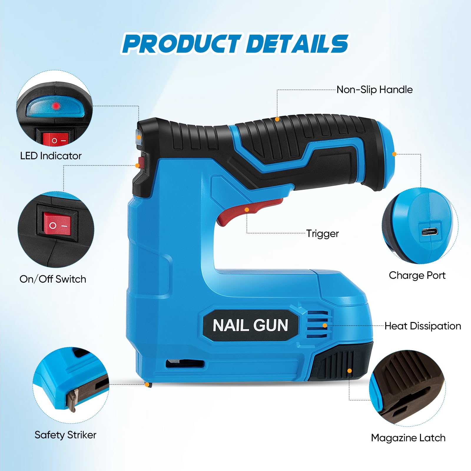 Agrafeuse électrique 2 en 1 lithium-ion, batterie 3,7 V avec agrafes et clous, chargeur USB, réparations de matériaux, menuiserie et bricolage