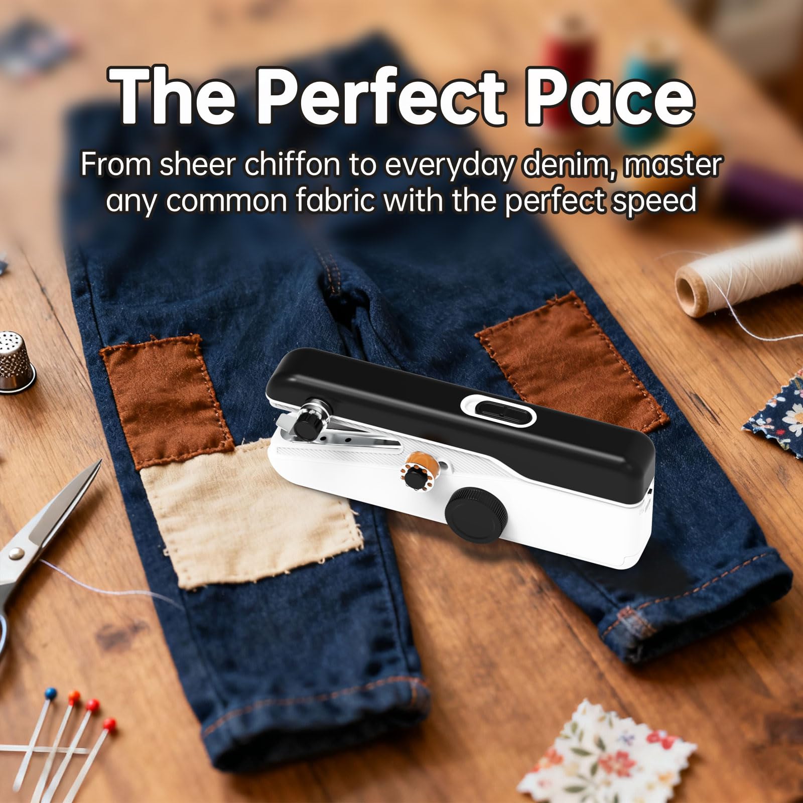 SwiftStitch Pro 3 - Máquina de coser de mano, mini kit de costura portátil de 2 velocidades con estuche de almacenamiento, modo de alimentación dual, máquina de coser para principiantes, reparación