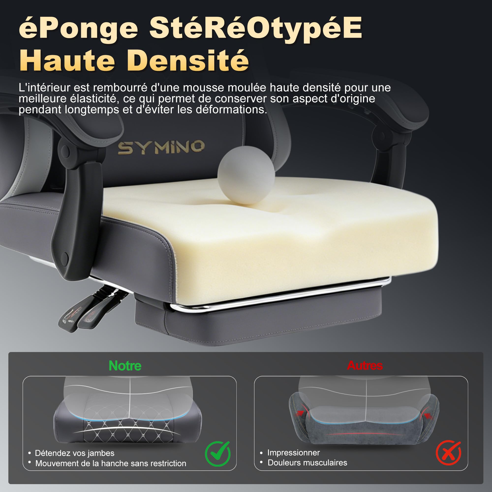 Symino Sedia Gaming con Poggiapiedi, Braccioli Collegati e Seduta da 10cm, Sedia Ergonomica da Ufficio in Pelle PU, Reclinabile 150° per Computer e Gioco