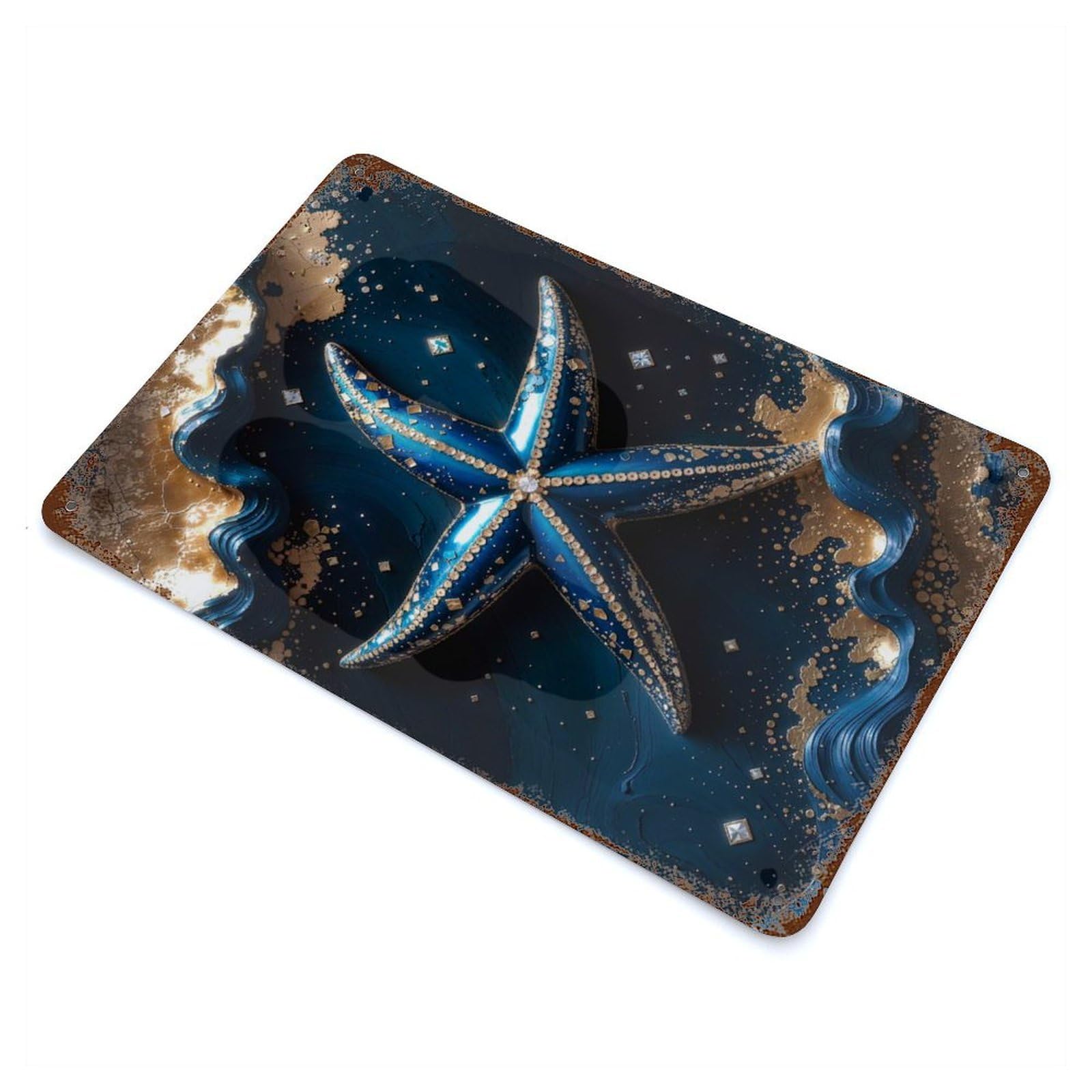 Garage Style Starfish Kintsugi Art Vintage Rust Metal Sign 11.8"x7.9", Vintage Wall Decor for Bar And Workshop