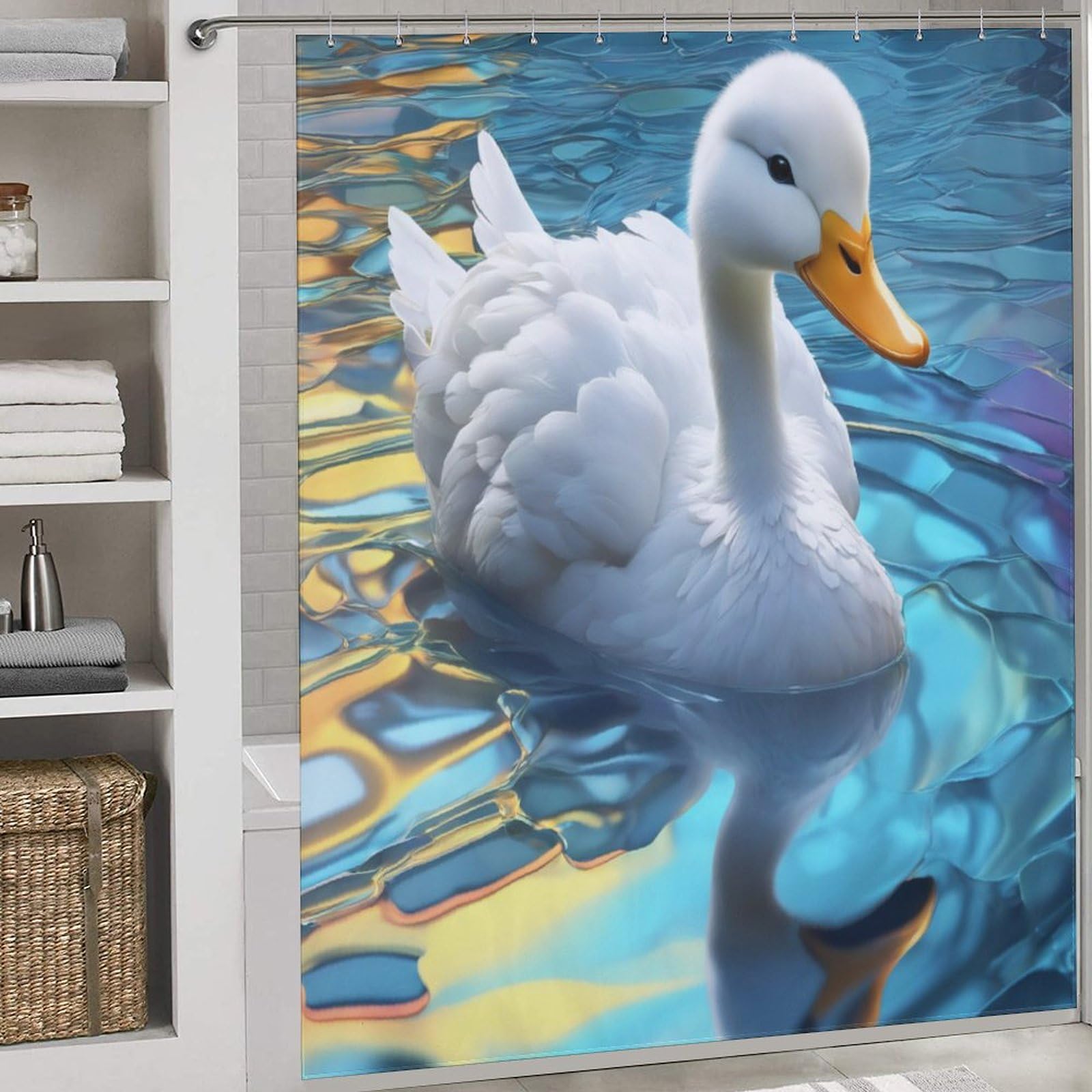 Rideau de douche canard blanc tissu imperméable lavable 183x183cm avec crochets pour baignoire douche