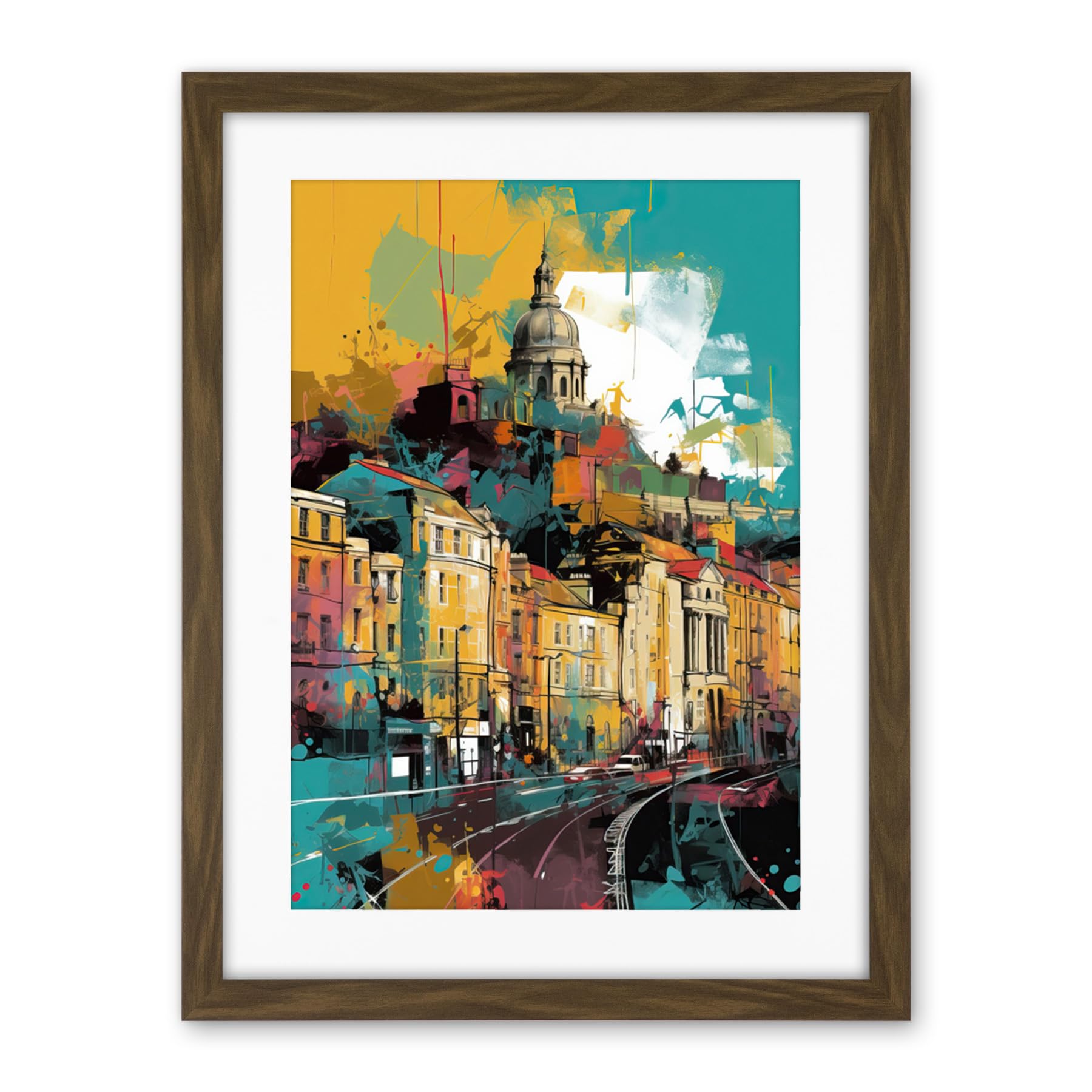 Artery8 Nottingham City Modern Multicoloured Cityscape Artwork Framed Wall Art Print 18X24 Inch