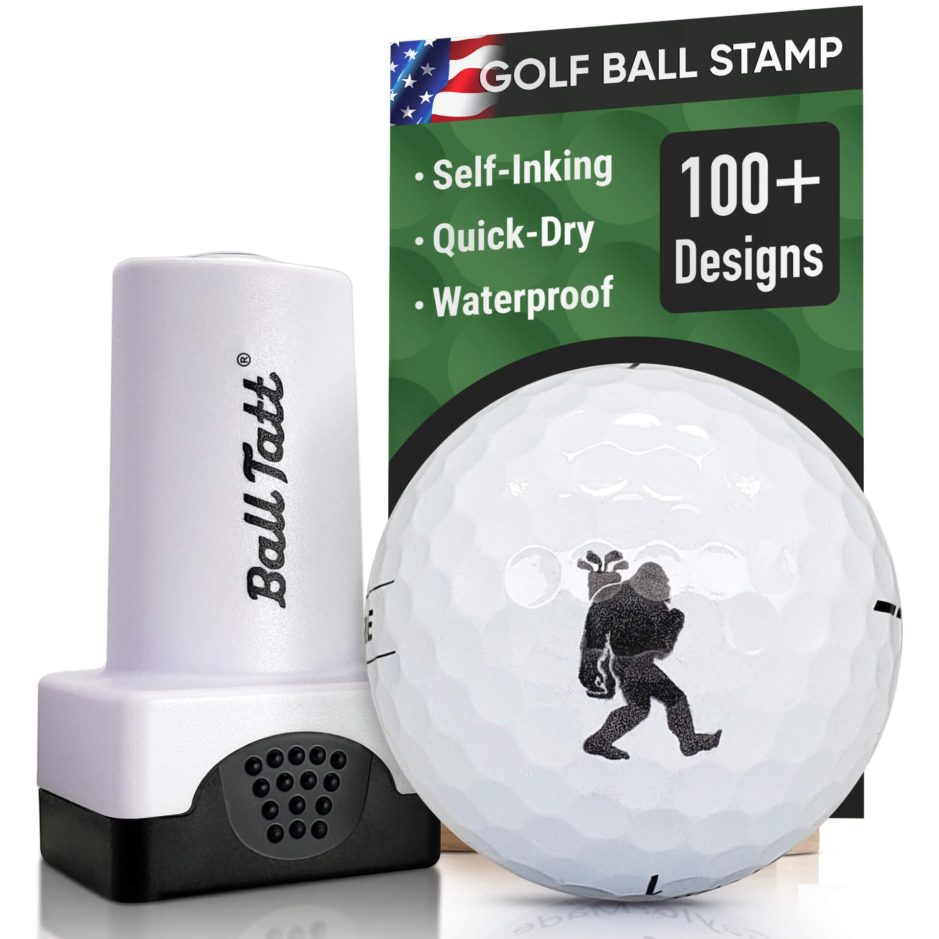 Ball Tatt - Golf Ball Stamp - Self-Inking Marker - Quick-Dry Permanent Marking Tool, No Leaks or Refills, Reusable & Waterproof Golfing Stamper -