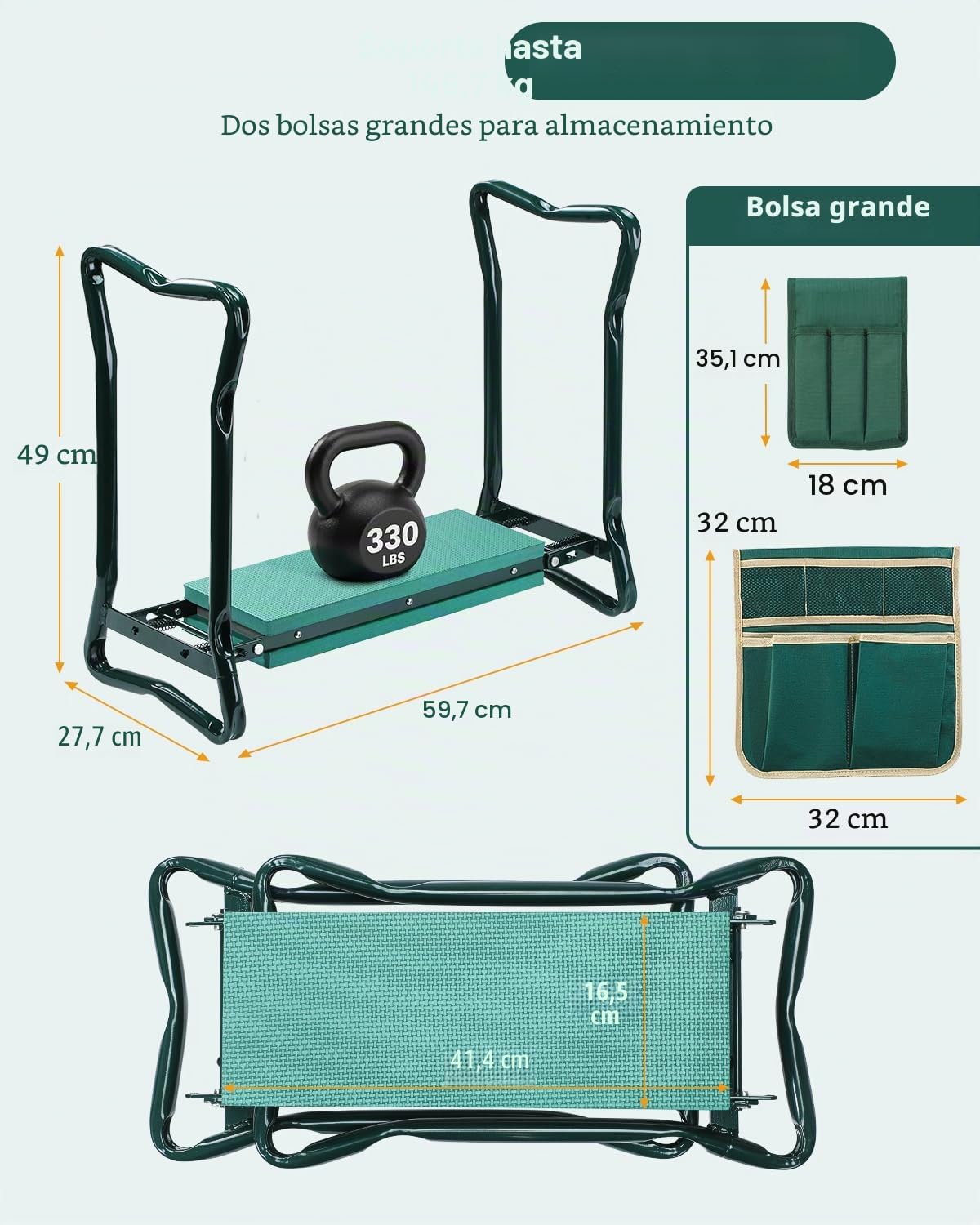Ohuhu - Taburete de jardín resistente con almohadilla de espuma EVA, banco de jardinería plegable con 2 bolsas para herramientas, suministros de jardinería portátiles 2 en 1, regalo ideal para mujeres