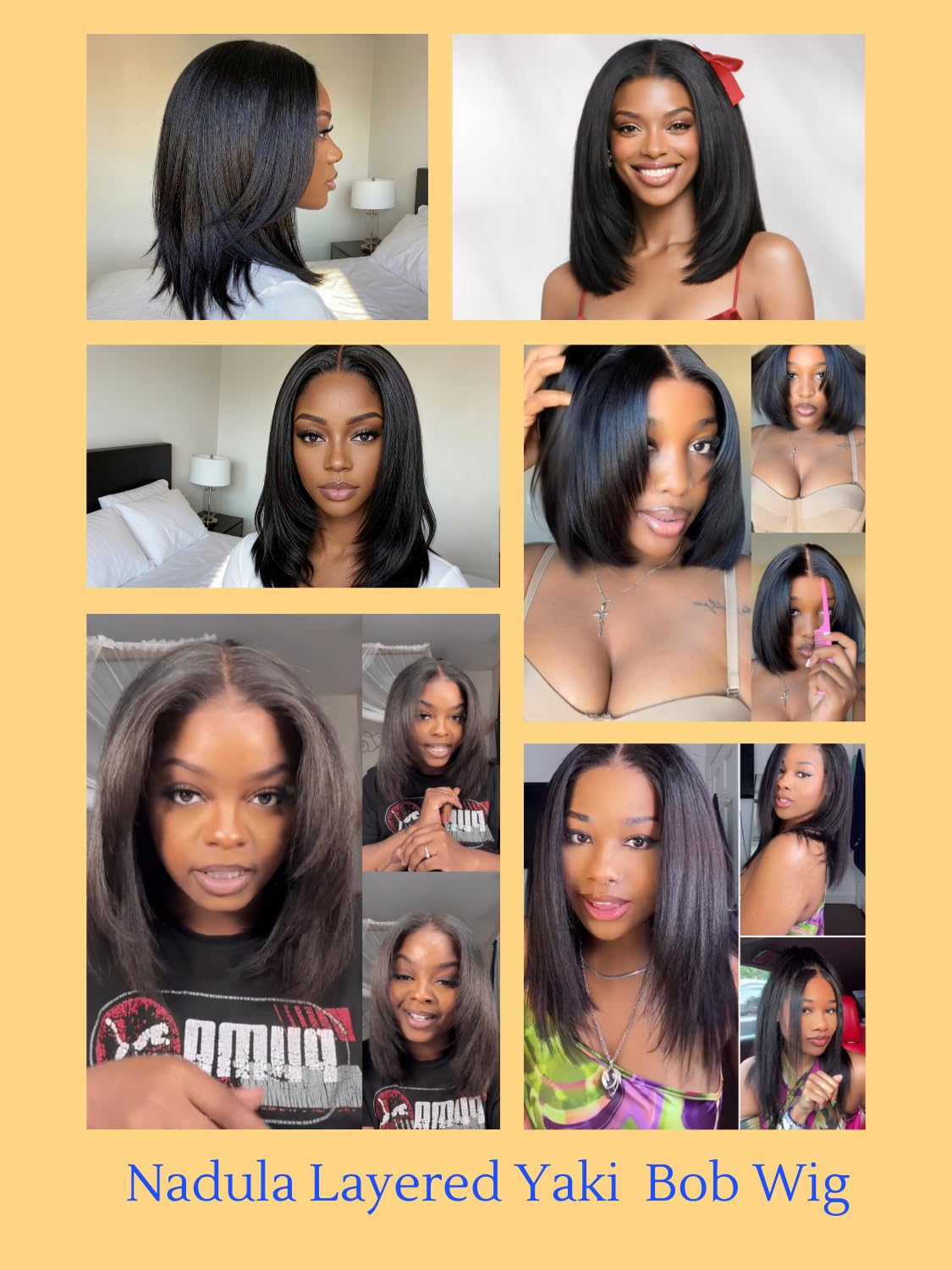 Amazon.com : Nadula Yaki Straight Bob Drawstring Wig Human  display picture 3