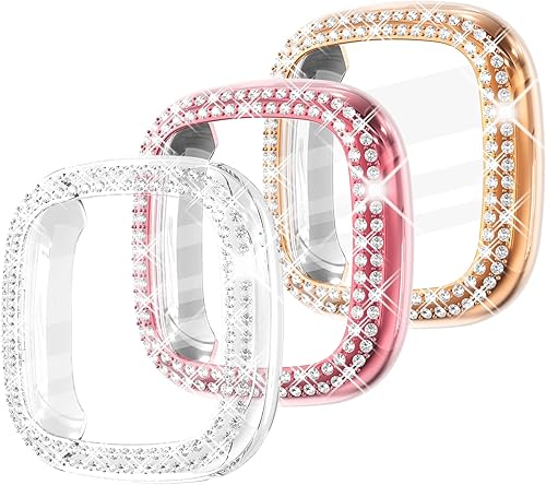 Fullife Paquete de 3 protectores de pantalla de TPU para Fitbit Versa 4, funda protectora completa HD con diamantes de cristal para hombres y disponible en Yaxa Venezuela