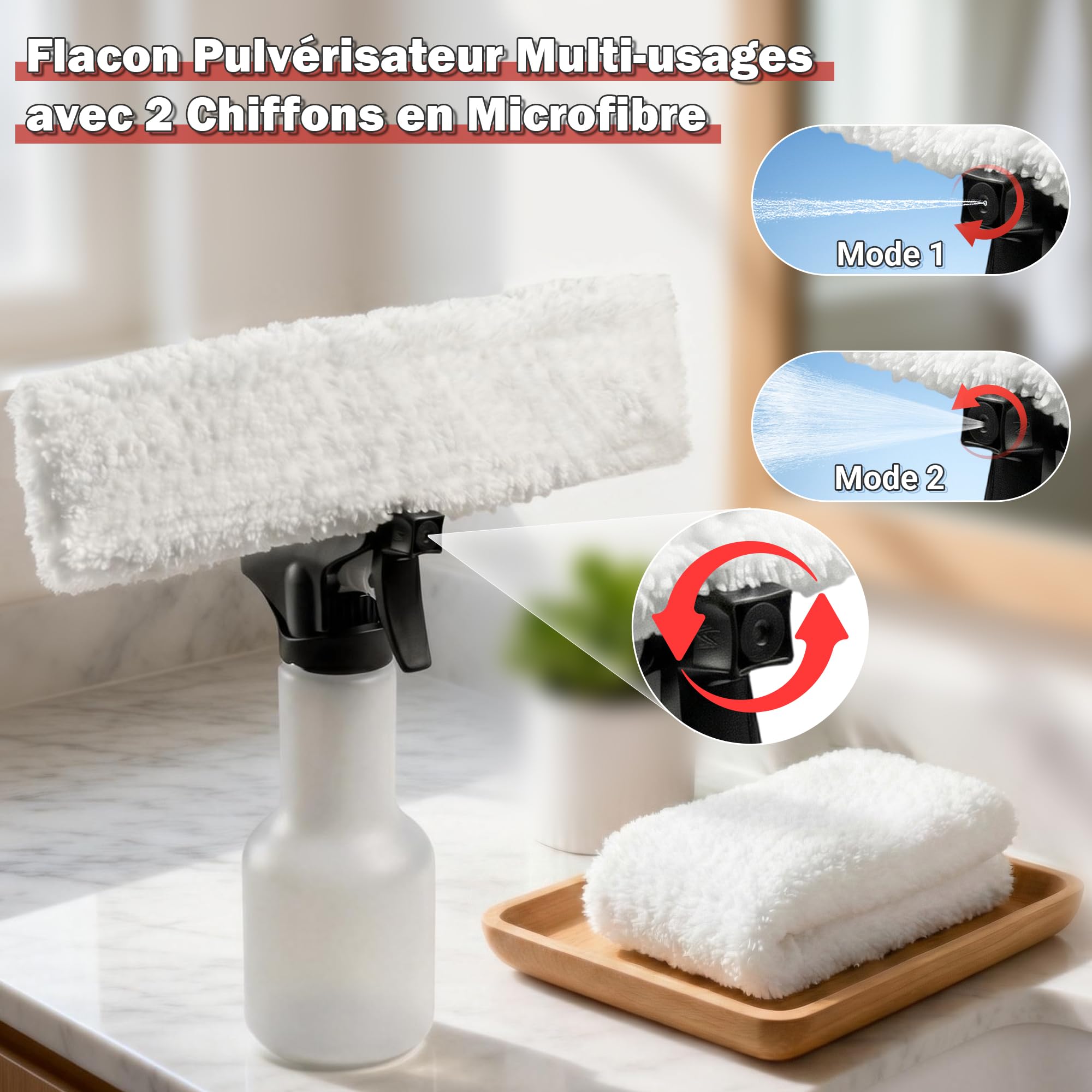 EAVE Limpiacristales Electrico, Set Limpiacristales con 45min de Autonomía, Limpia Cristales Electrico Ventanas con Boquilla de 28cm y Depósito de 200ml, Apto para Ventanas y Espejos (Rojo)