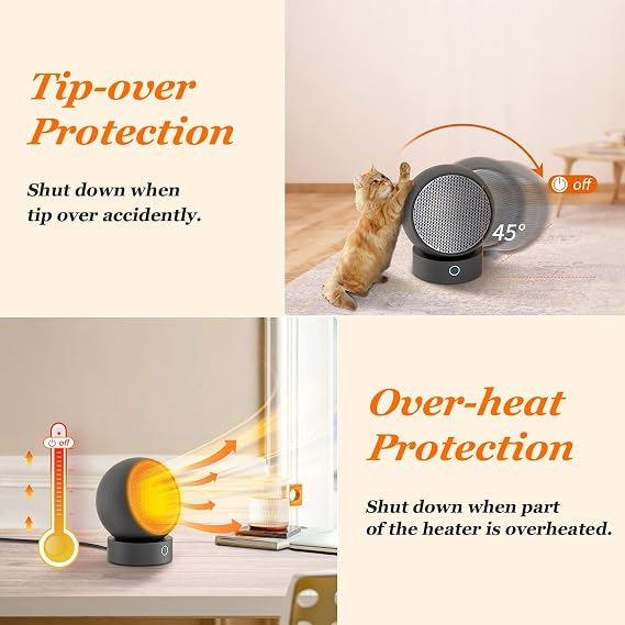 HandFan Desk Heater, 1000W/660W Mini Space Heaters for Office, Cute Personal Electric Heater, Adjustable Air Outlet, 3 Settings, for Bathroom, Bedroom(Mini Black)