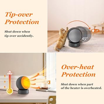 HandFan Desk Heater, 1000W/660W Mini Space Heaters for Office, Cute Personal Electric Heater, Adjustable Air Outlet, 3 Settings, for Bathroom, Bedroom(Mini Black)
