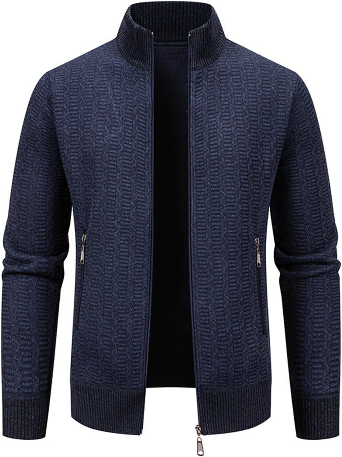 Mens Fleece Jacket Zip Up Lightweight Sweater Cardigan Stand Collar Casual Warm With Pockets For Home Office, M-3XL