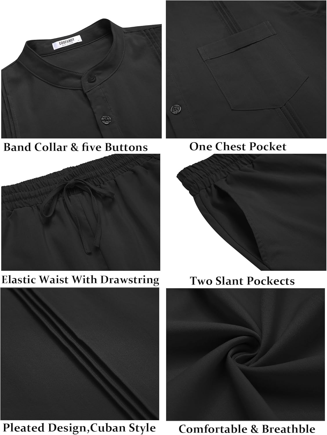 COOFANDY Men's 2 Piece Cotton Sets Casual Long Sleeve Cuban Henley Shirt and Loose Pants Set Beach Vacation Outfits - Image 5