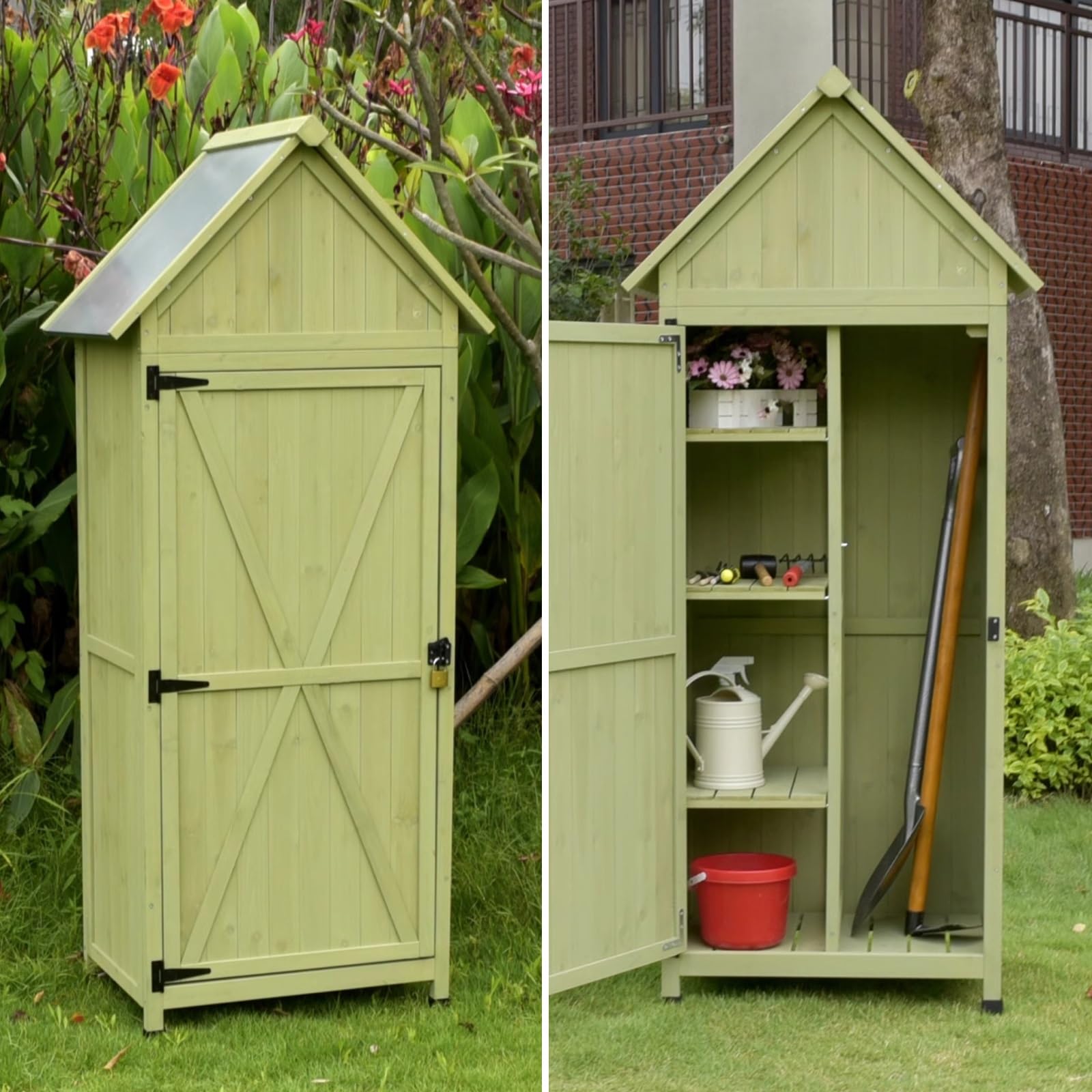 Organizador De Gabinete De Herramientas De Madera Maciza, Cobertizo De Almacenamiento para Jardín Al Aire Libre con Estantes De 3 Niveles, Casa De Herramientas para Exteriores para Balcón, Patio, Césp