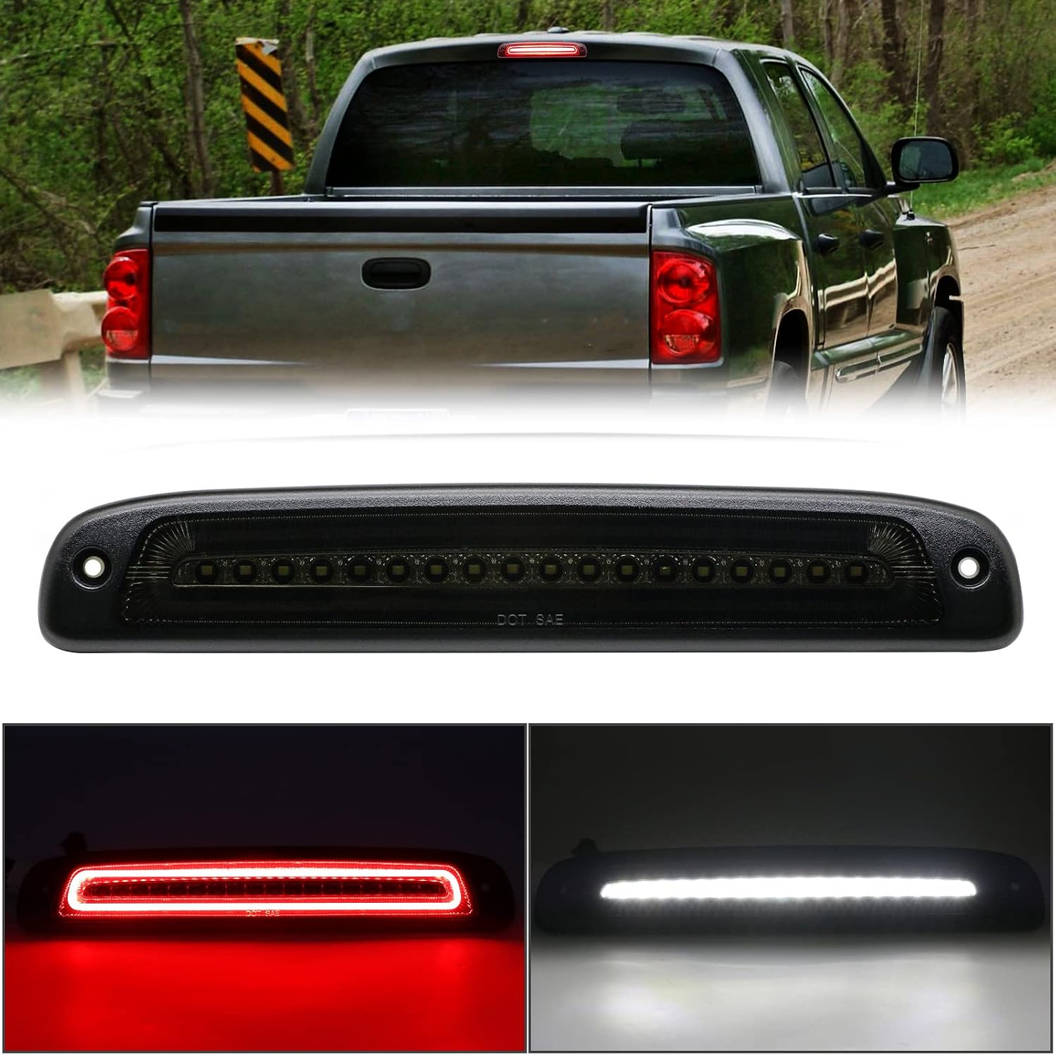 R&F Auto LED Third 3rd Brake Lights Replacement for Dakota 1997-2011 Roof Cargo Light Center High Mount Stop Lamp Red Clear Lens