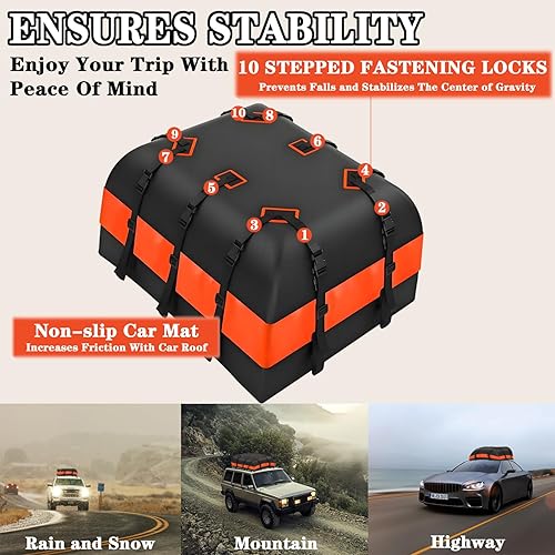 Miniatura 2 de Bolsa de carga para techo de 21 cúbicas, 50 pulgadas de largo x 40 pulgadas de ancho, carcasa suave, 100% impermeable, bolsa de coche 840D,