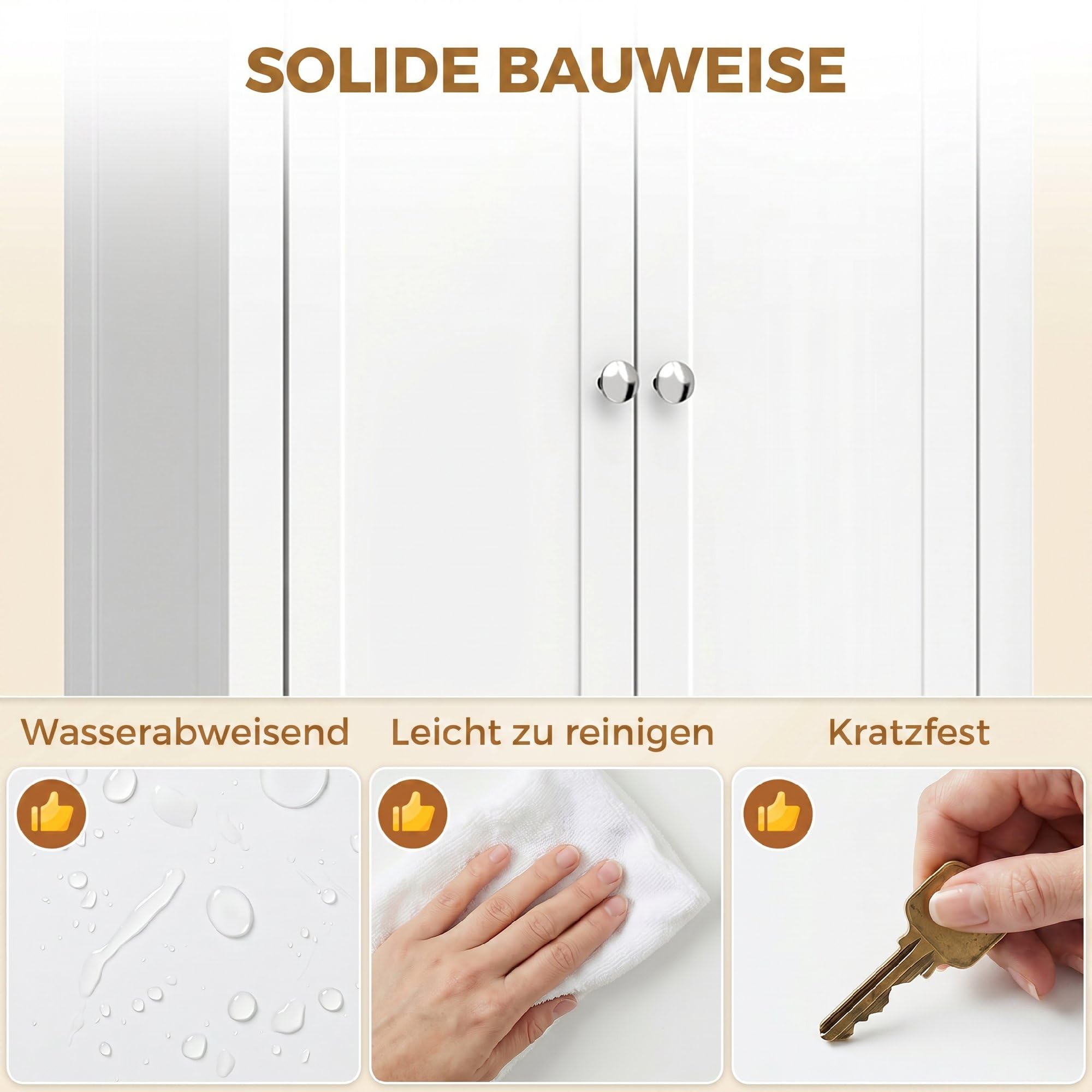 HOMCOM Badezimmerschrank mit Türen für Wohnzimmer 60 x 30 x 170 cm Weiß