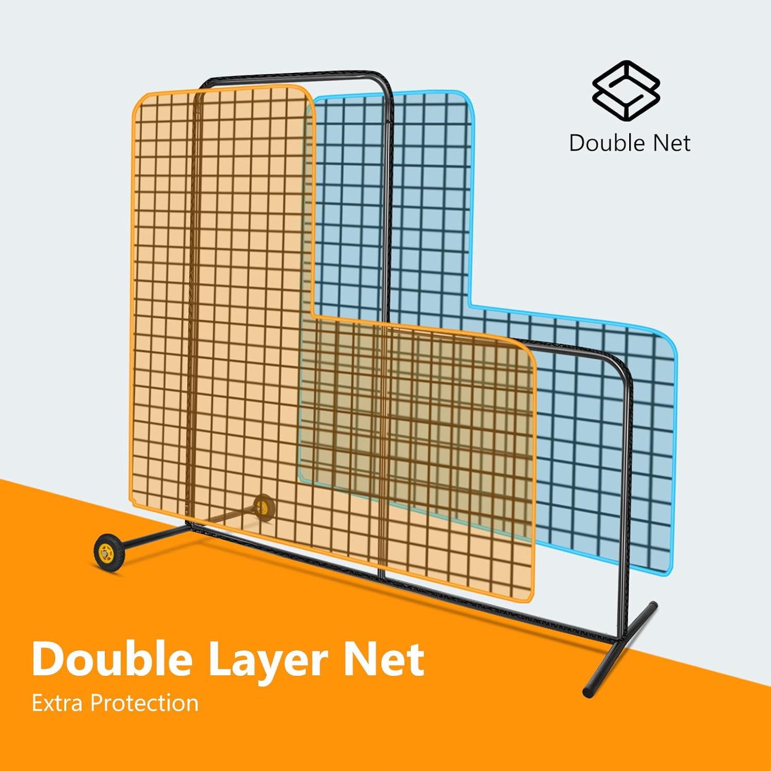 SHANTRA L Screen Baseball for Batting Cage, 7x7 ft Baseball Pitching Net with Wheels, Portable L Screen for Pitcher Protection, Baseball & Softball Pitching Net Includes Carry Bag and Ground Stakes