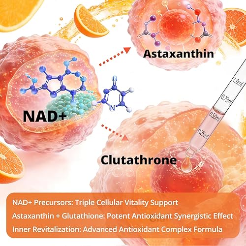 Miniatura 6 de Suplemento líquido NAD, con nicotinamida, ribósida, astaxantina y luteína para mujeres y hombres, apoya el antienvejecimiento, la salud y vitalidad